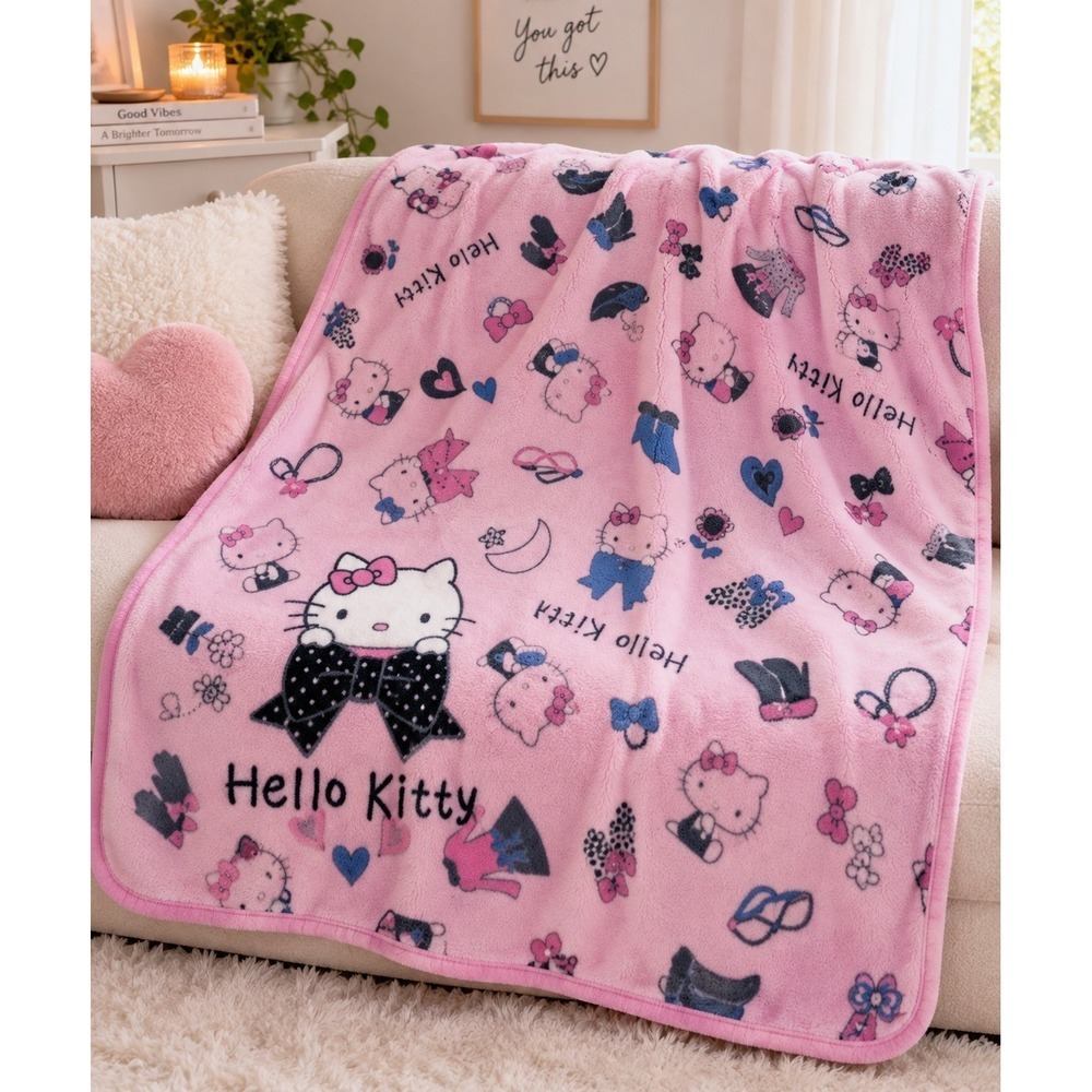 Vintage 2005 Sanrio Hello Kitty Pink Fleece Throw Blanket Y2K Kawaii 51x40